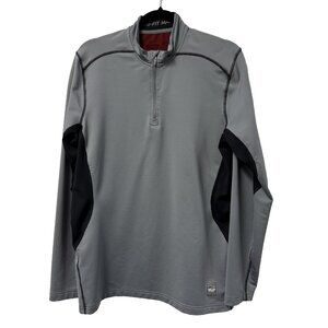 NIKE PRO COMBAT PULLOVER HYPERWARM DRI FIT MAX 1/4 ZIP MENS L GRAY BLACK FITTED